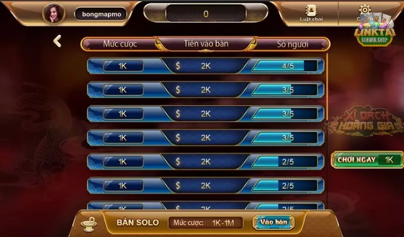 Game bài xì dách đẳng cấp với mức cược đa dạng