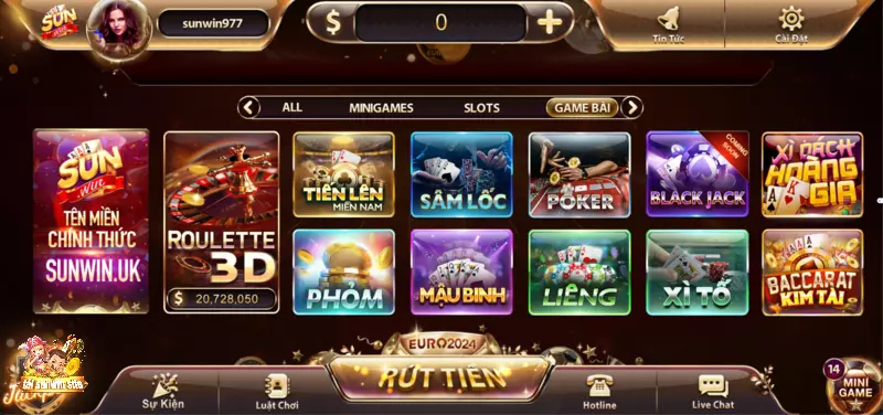 Cổng game sunwin có đầy đủ các game bài có tại casino