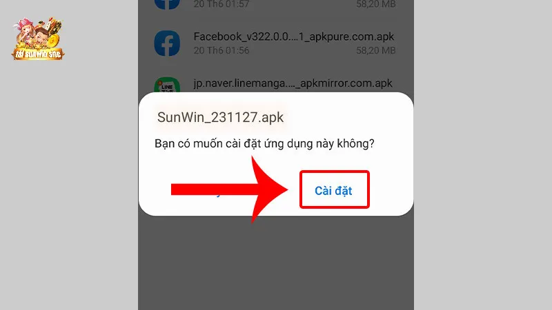 Nhấn Cài đặt để bắt đầu việc cài app vào điện thoại